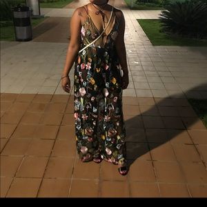 Black floral printed maxi dress